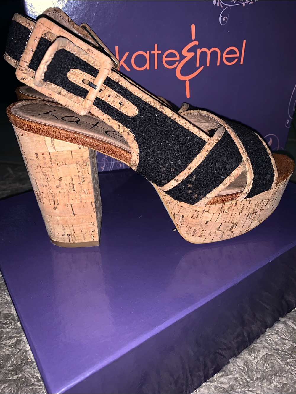 Black Cork Platform Sandals with Woven Straps